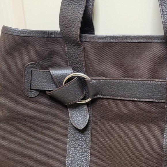 Hermes Petite Saint-Tule PM BROWN Tote Bag Canvas Leather K Engraved - Picture 5 of 16